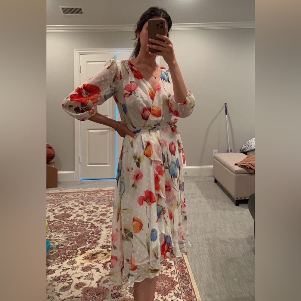 Maison Tara Floral Wrap Midi Dress Size 8